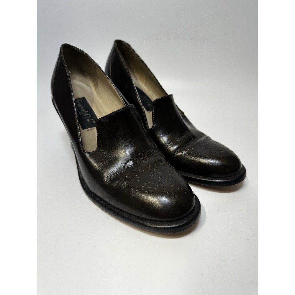 Vintage 90s Y2K Kenneth Cole New York 6M Leather Brogue Loafer Heels Made Brazil